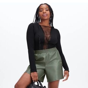 Fabletics Vegan Leather high waisted Shorts Smoke Green size large soft liner